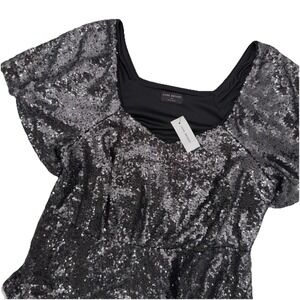 Lane Bryant Classic Flutter Sleeve Sweetheart Neck Peplum Sequin Top Size 18 NEW